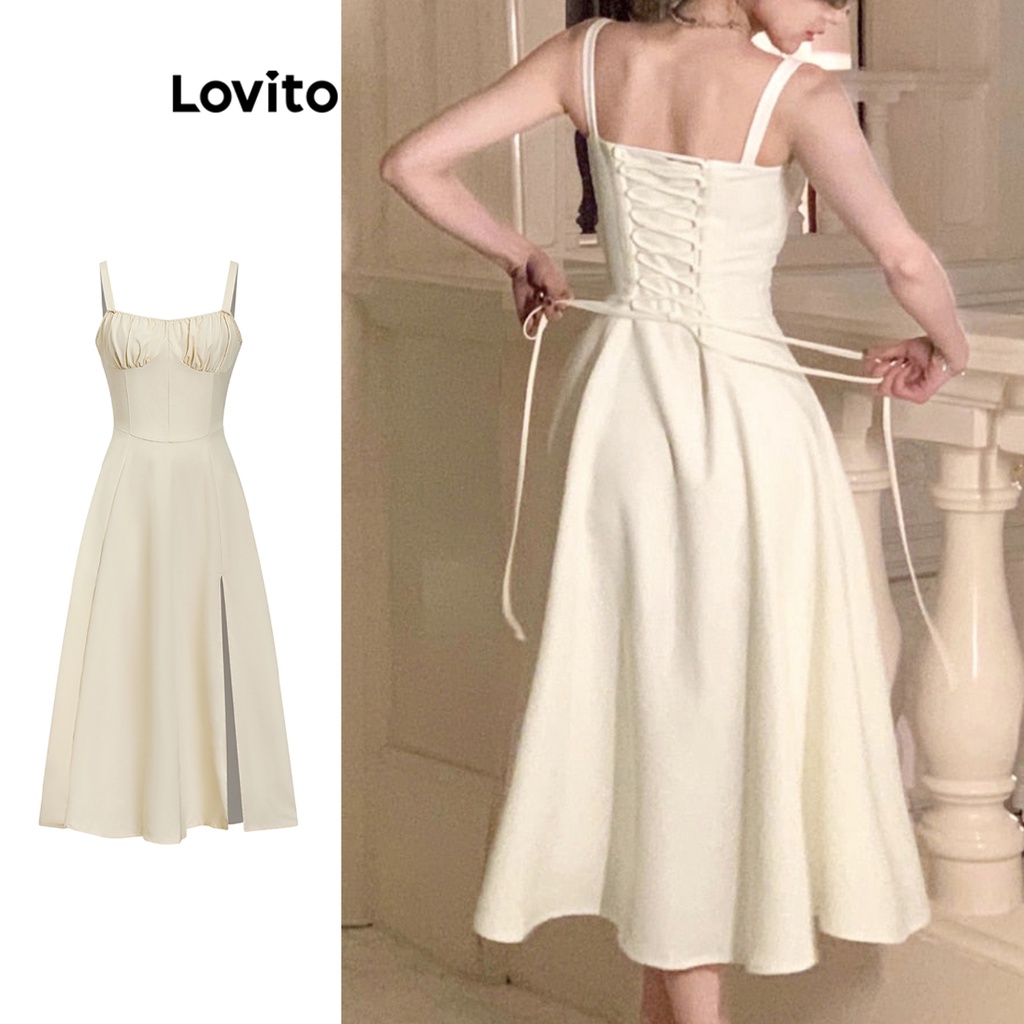 Lovito Elegant Plain Tie Front Back Dress For Women L Ed Multi