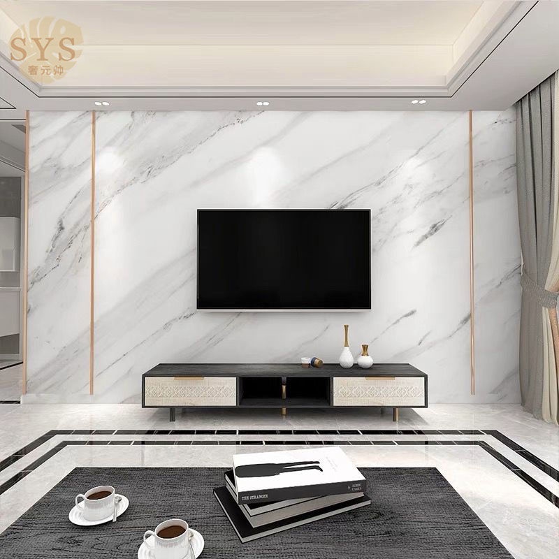 Bamboo Fiber Integrated Wall Panels Marble Texture Living Room Sofa TV