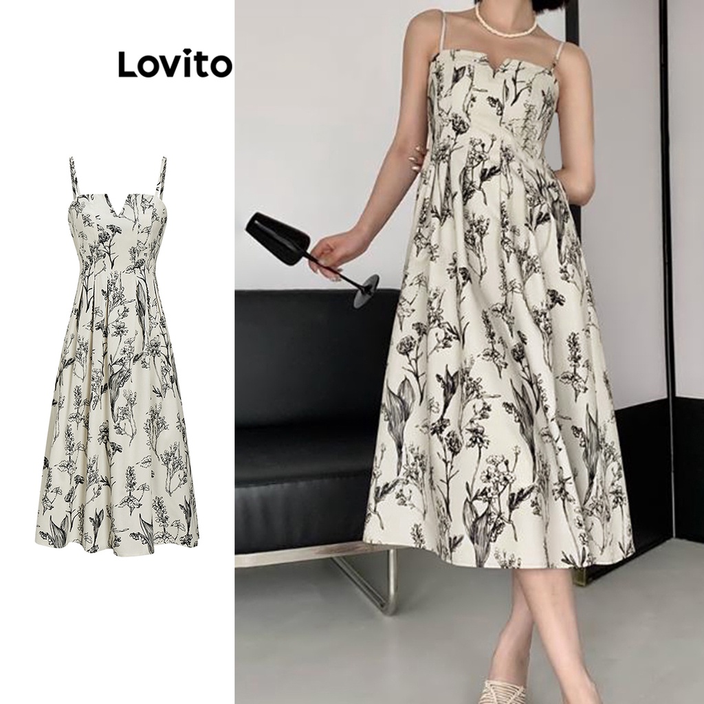 Lovito Casual Ditsy Floral Cut Out Ruffle Dress For Women L Ed