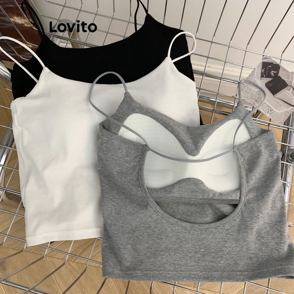 Lovito Casual Plain Cut Out Tank Top For Women Lne White Black