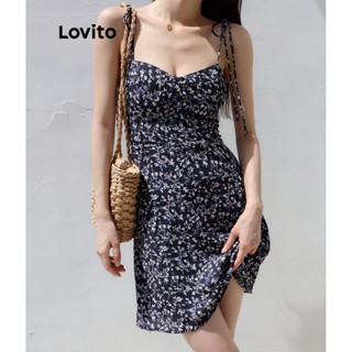 Lovito Casual Ditsy Floral Lace Up Dress For Women Lna Multi