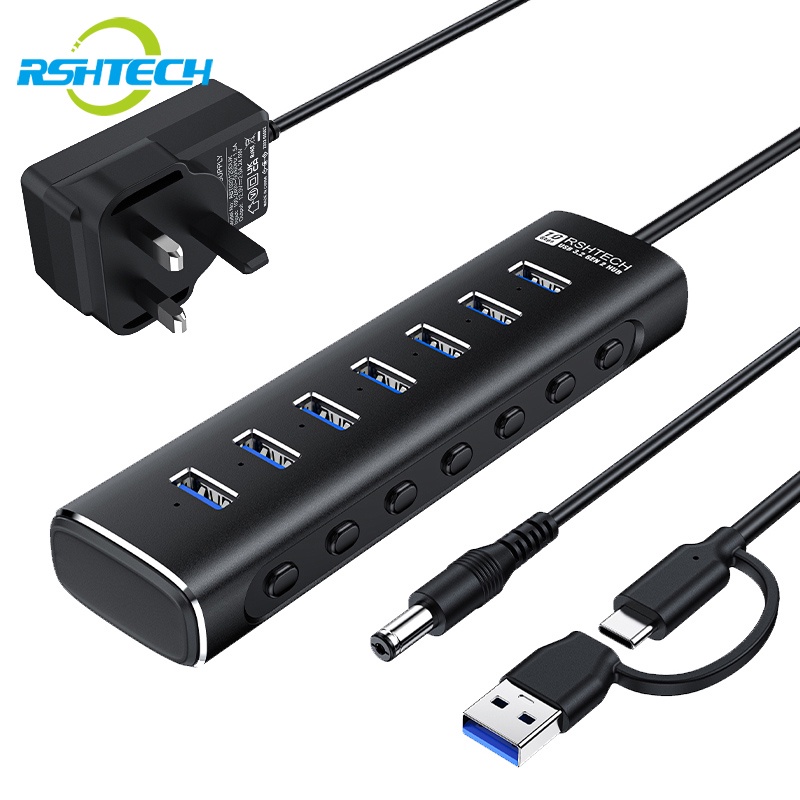 RSHTECH A107 USB Hubs 7 Ports USB 3 1 3 2 Gen 2 Hub 10Gbps With USB A