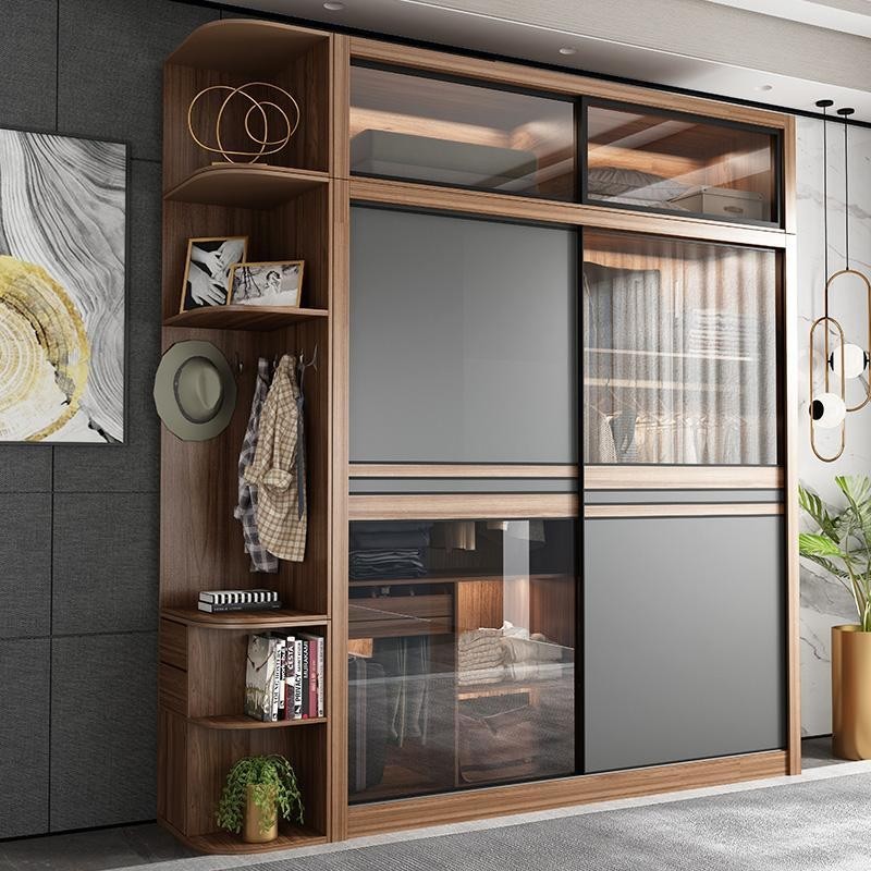 Solid Wood Sliding Door Wardrobe Bedroom Small Apartment Cabinet