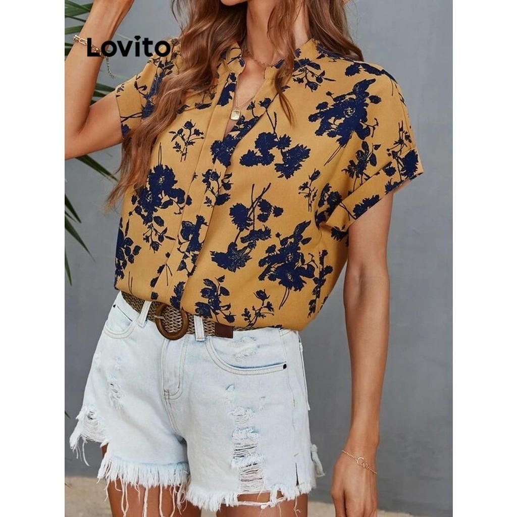 Lovito Casual Ditsy Floral Pattern Blouse For Women Lnl Shopee