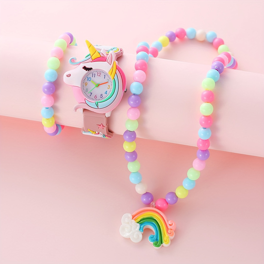 Kegllect Pcs Cute Unicorn Quartz Watch Rainbow Set Silicone D Strap