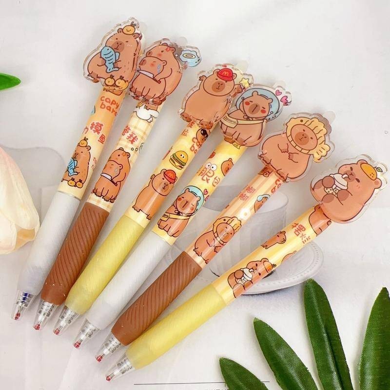 6Pcs Pack Capybara Ballpoint Pen Cute Cartoon Erasable Blue Ink Gel Pen