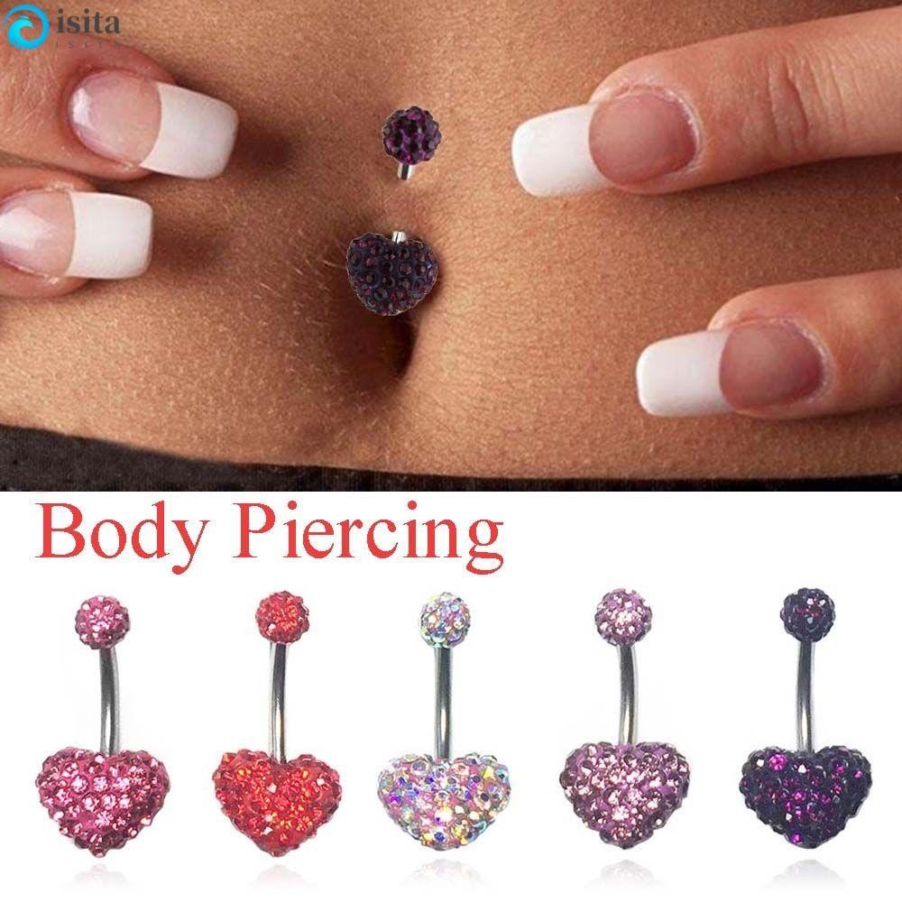 Isita Umbilical Ring Punk Fashion Ball Heart Shaped Crystal Navel