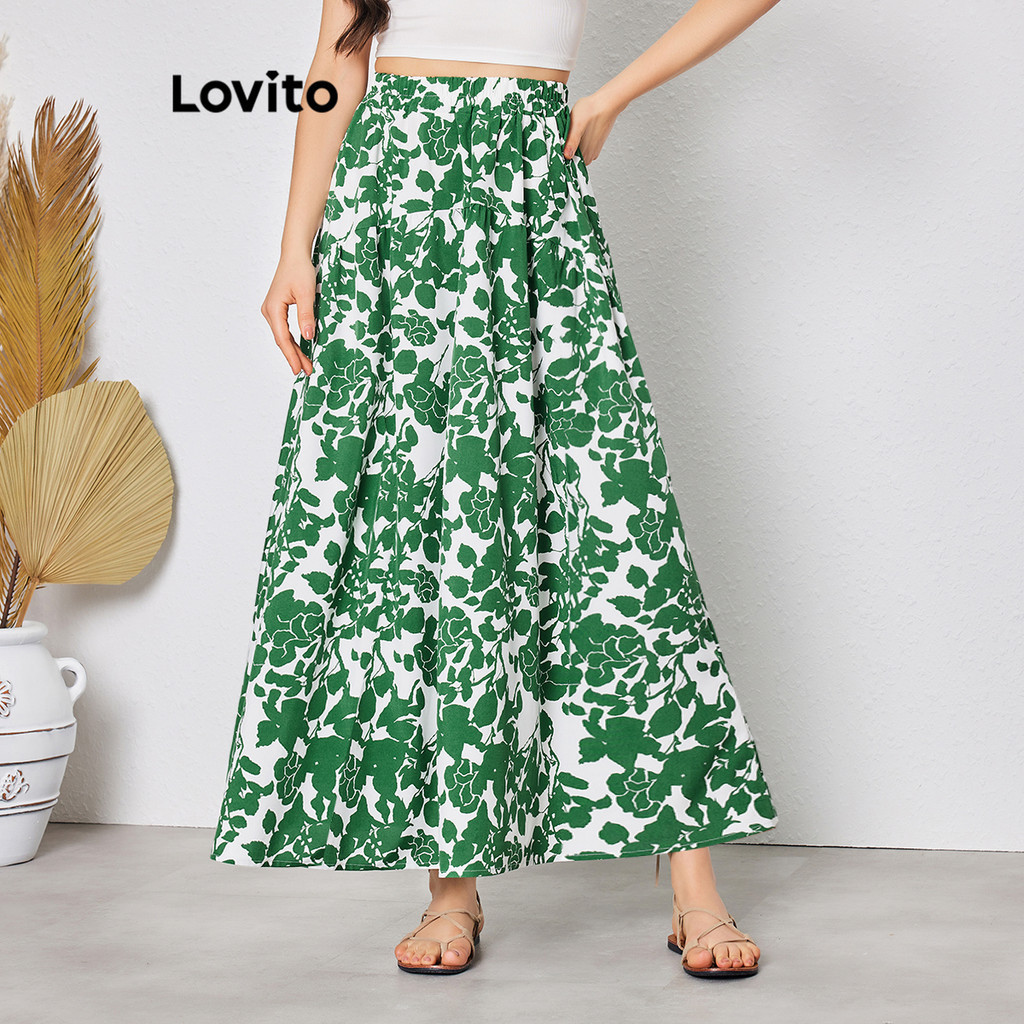 Lovito Boho Floral Ruffle Skirt For Women LBL08073 Shopee Singapore