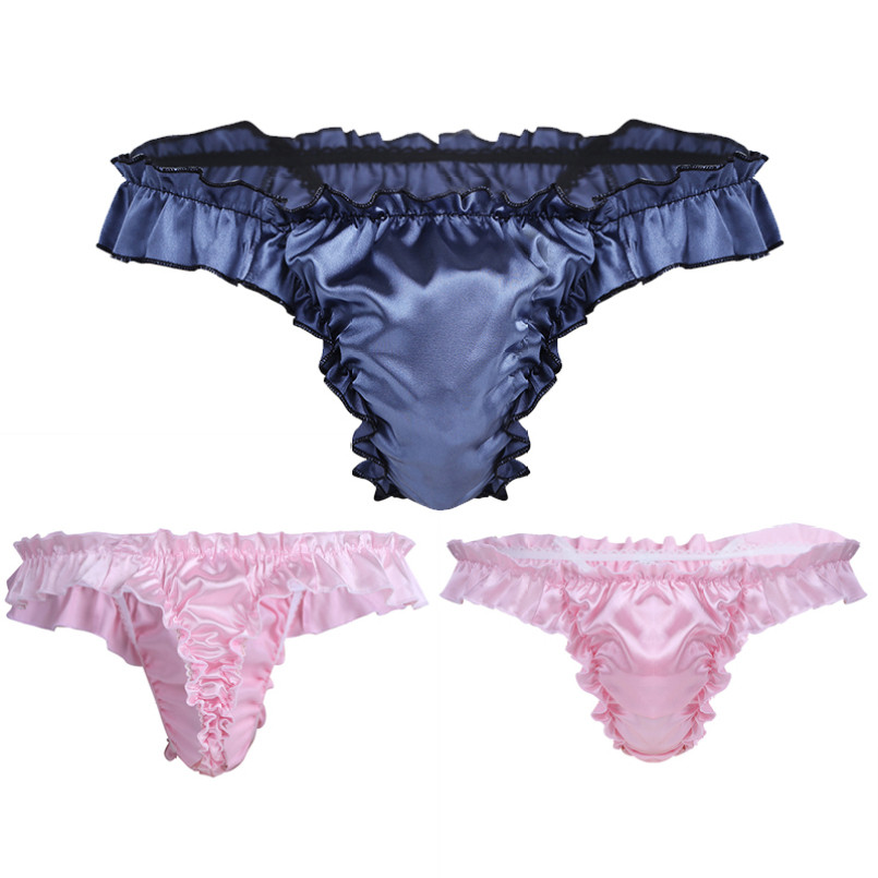 Sywiyi Mens Lingerie Soft Shiny Ruffled Frilly Sissy Bikini Briefs