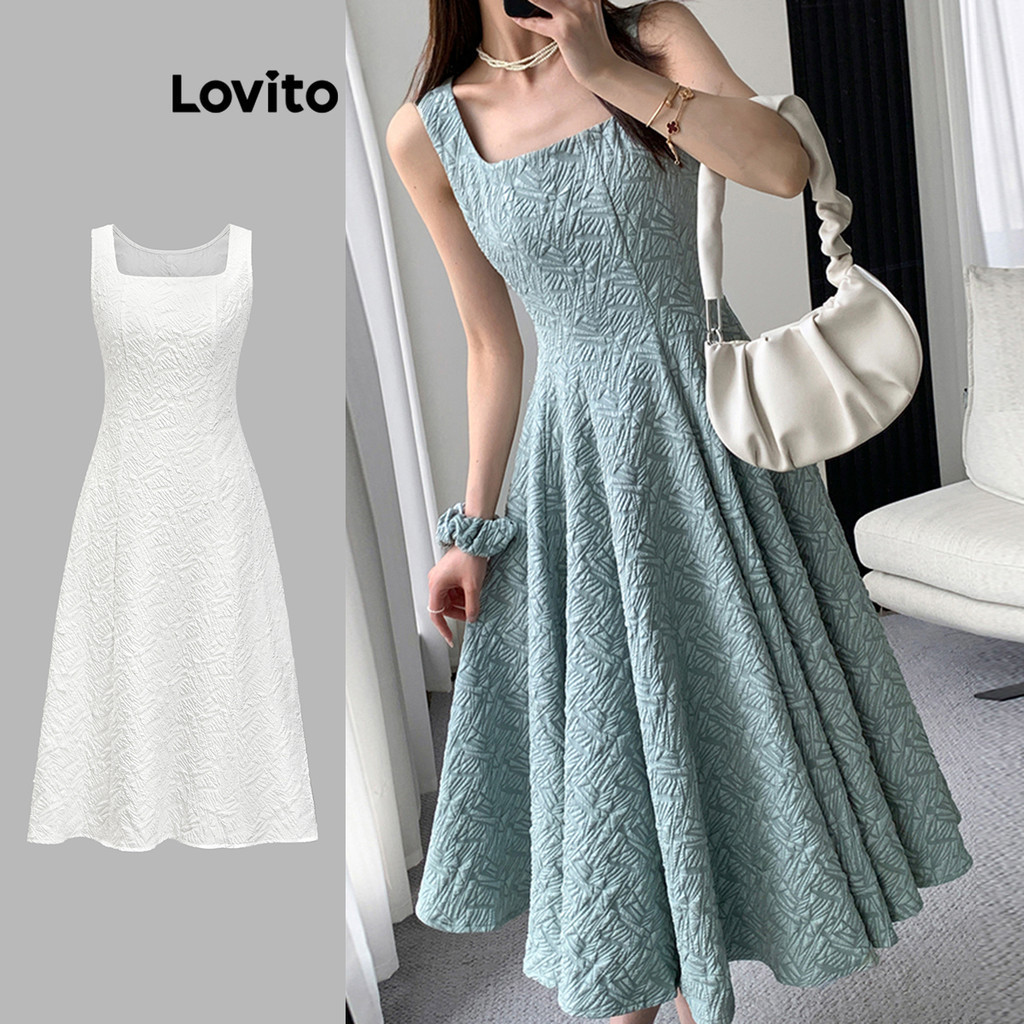 Lovito Elegant Floral Ruffle Embroidery Flounce Zip Back Fastening