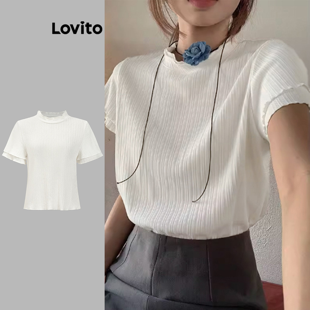 Lovito Casual Plain Basic T Shirt For Women L Ad Shopee Singapore