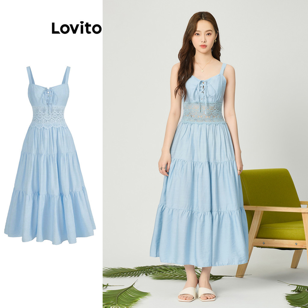 Lovito Boho Plain Lace Up Ball Gown Dress For Women L Ed Shopee