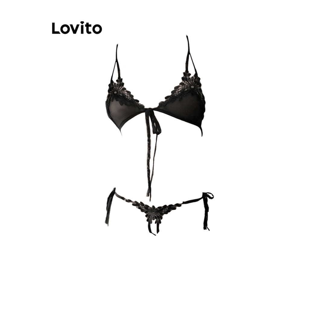 Lovito Sexy Plain Lace Lingerie For Women LNA37168 Black Shopee