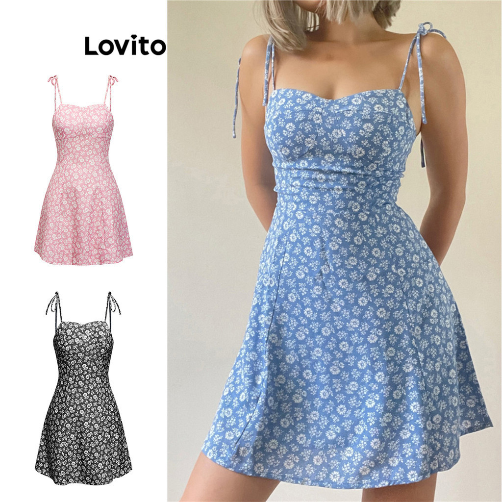 Lovito Casual Ditsy Floral Lace Up Dress For Women L68ED355 Multi