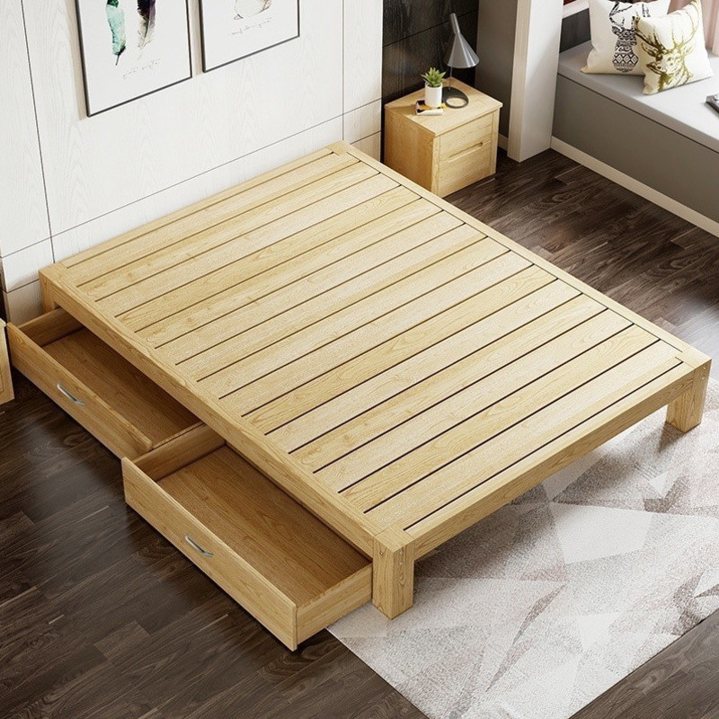 Tatami Bed Frame Solid Wood Single Bed Frame With Storage Rental Room