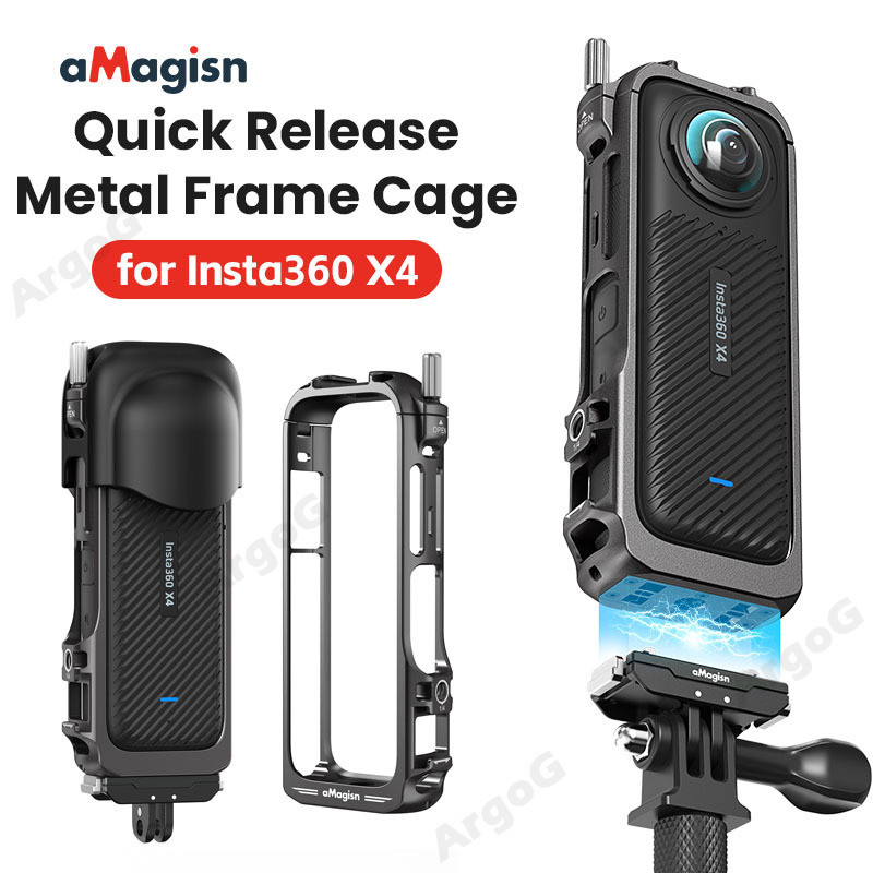 AMagisn Quick Release Metal Frame Cage For Insta360 X4 Aluminum Alloy