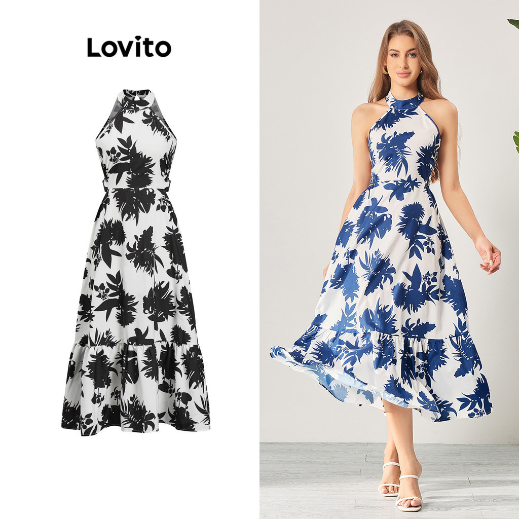 Lovito Boho Tropical Cut Out Tie Back Dress For Women Lbl Multi