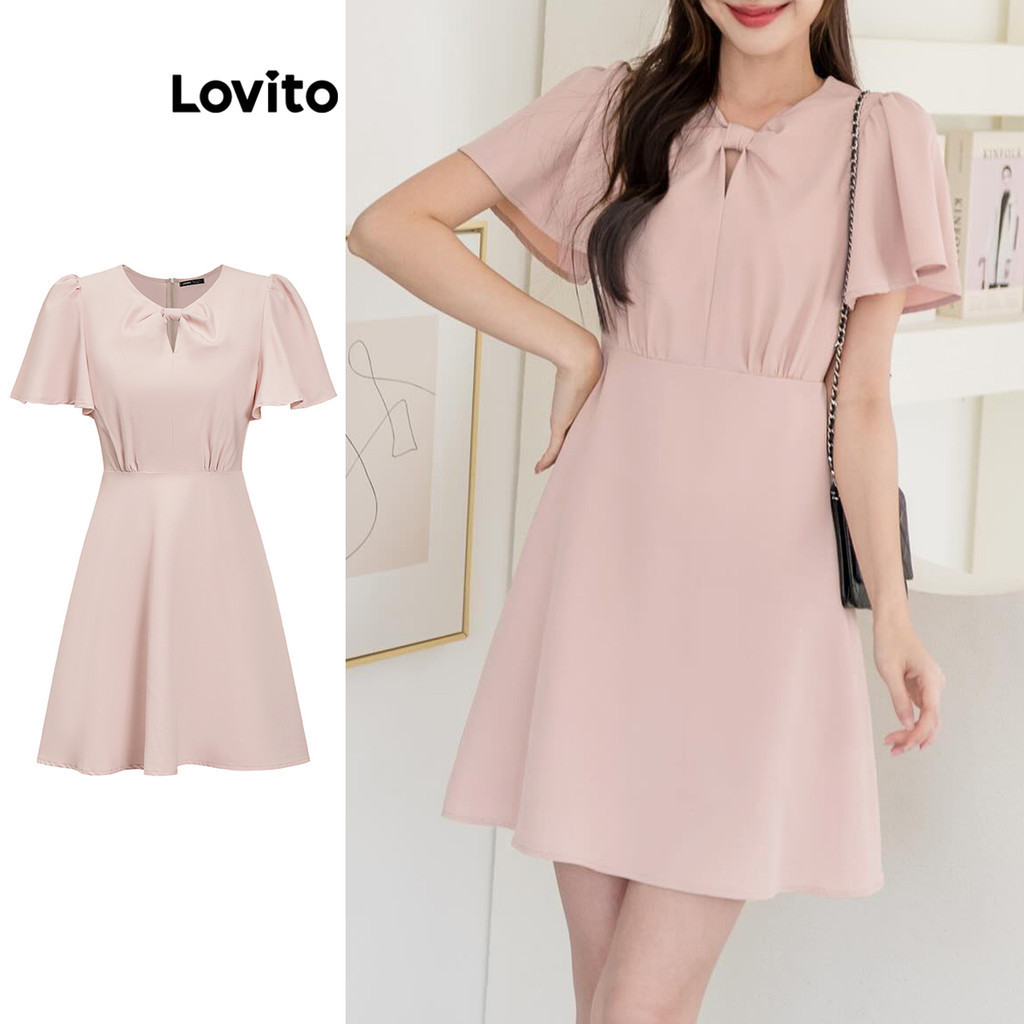 Lovito Elegant Plain Cut Out Knot Dress For Women L Ed Shopee