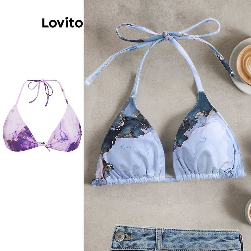 Lovito Sexy Bikini Top Marble Tie Back Bikini Top For Women LNL41019
