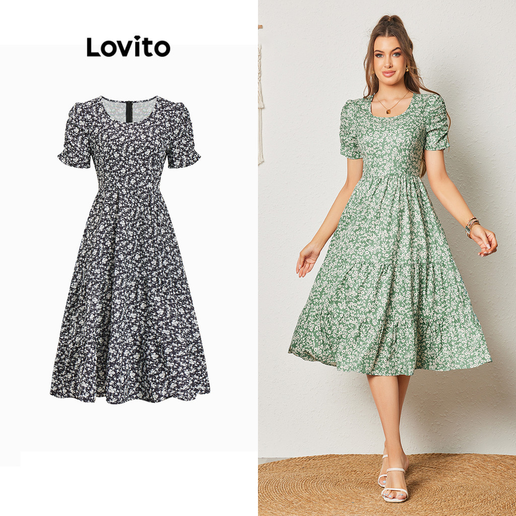 Lovito Casual Ditsy Floral Tiered Layer Dress For Women LBL08391 Multi