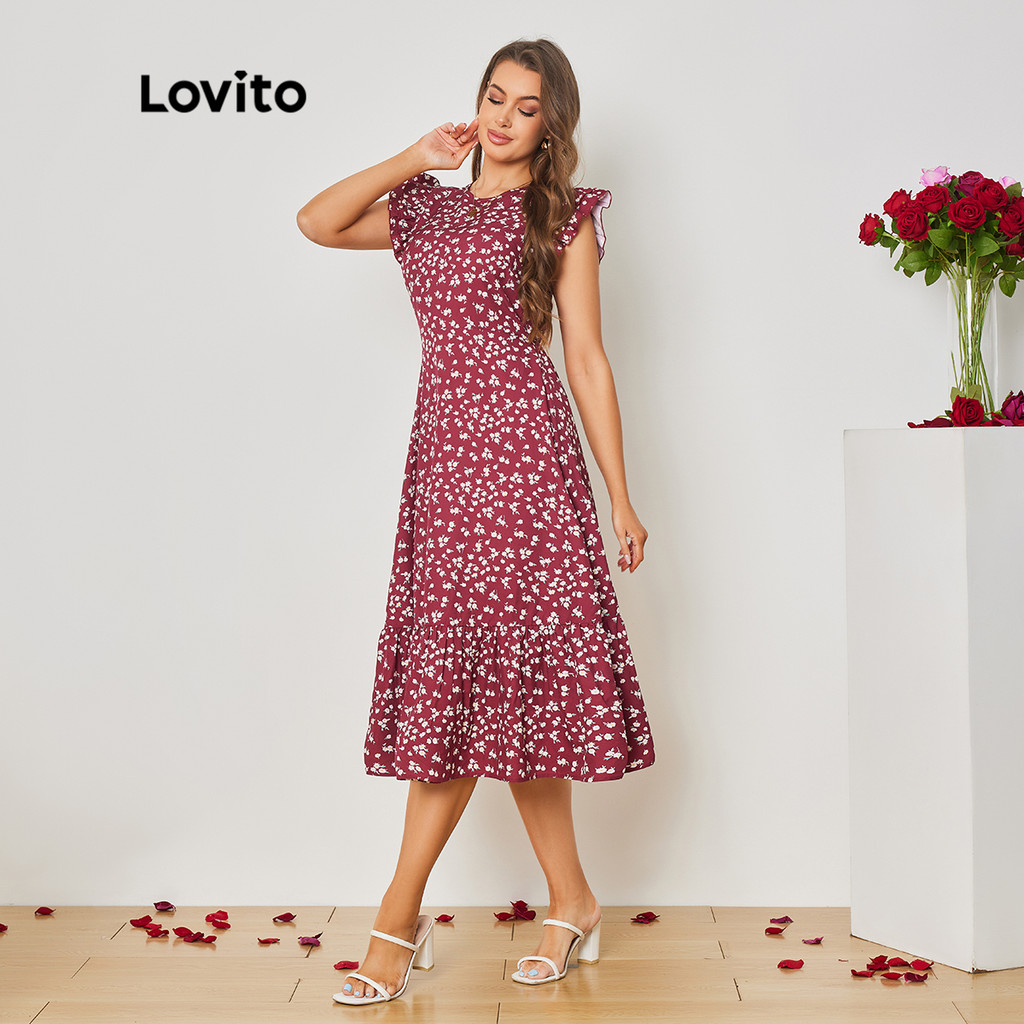 Lovito Elegant Ditsy Floral Ruffle Hem Dress For Women Lbl Multi