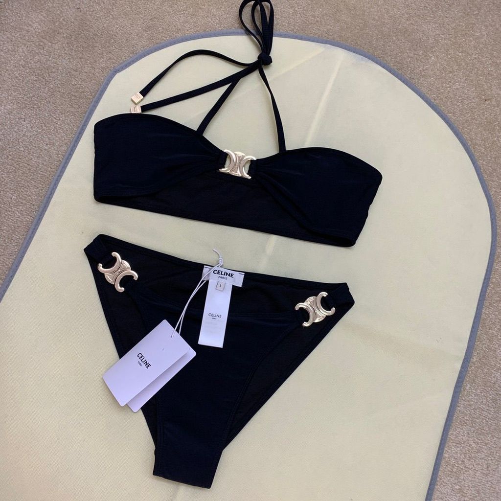 CELINE Bikini Suit Summer Solid Color Slimmer Look Three Point Swimsuit
