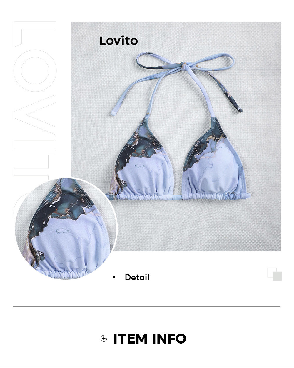 Lovito Sexy Bikini Top Marble Tie Back Bikini Top For Women LNL41019