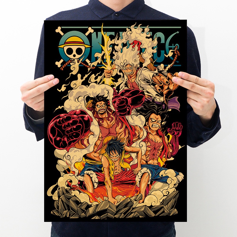 Vintage One Piece Figure Poster New Luffy Gear 5 Zoro Retro Wall Art