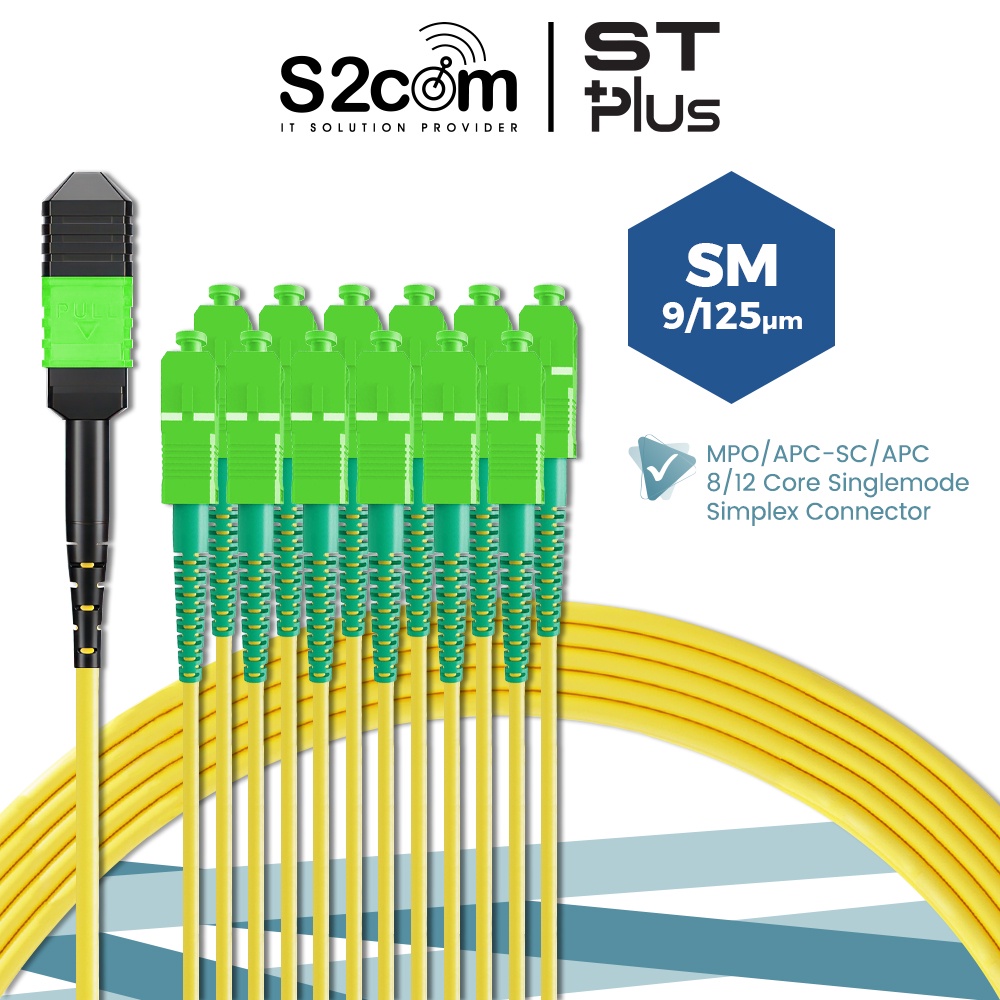 MPO APC Female To SC APC 8 12Cores Singlemode Fiber Optic Patch Cord