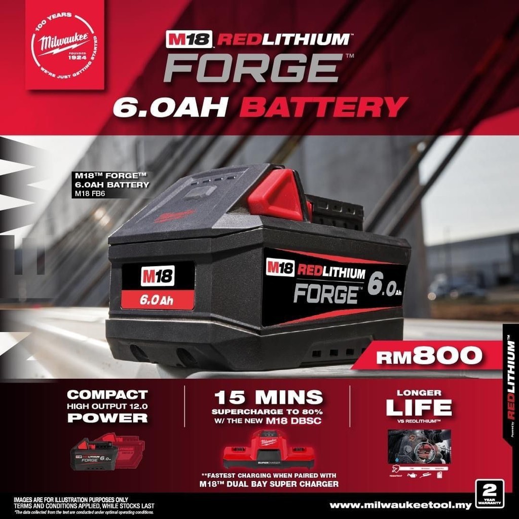 MILWAUKEE M18 RED LITHIUM FORGE 6 0Ah BATTERY M18 FB6 ASIA Shopee