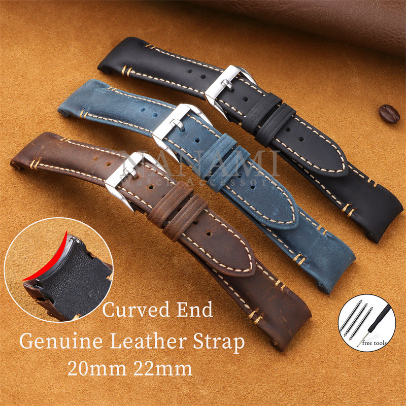 Mm Mm Vintage Genuine Leather Watch Strap Curved End Premium Crazy