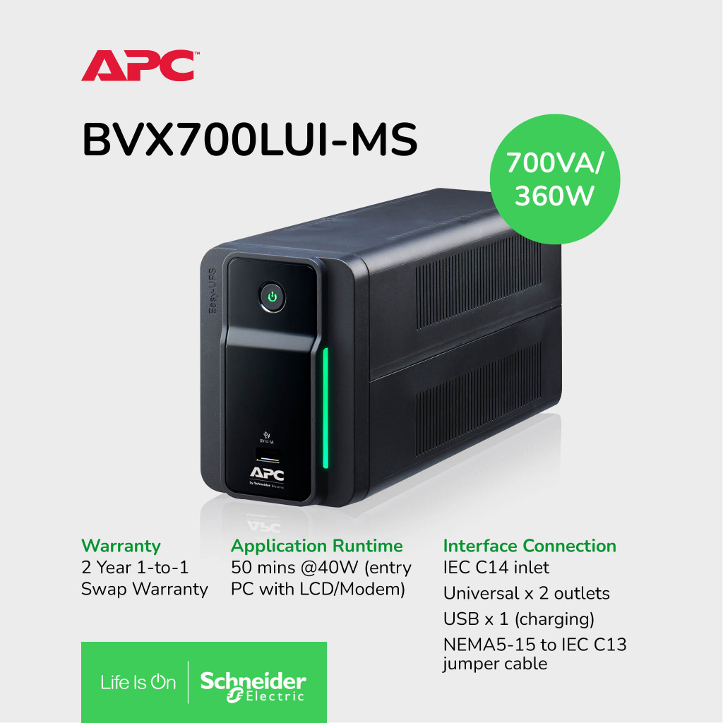 Apc Easy Ups Bvx Va V Avr Usb Charging Universal Sockets