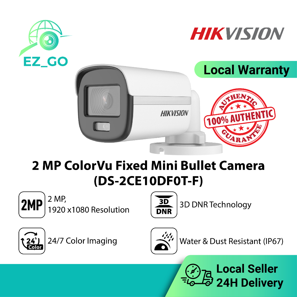 Authentic HIKVISION 2MP ColorVu Fixed Bullet Camera DS 2CE10DF0T F 3