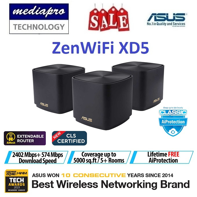 ASUS ZenWiFi XD5 Black 3 Pack Whole Home Dual Band Mesh WiFi 6 System