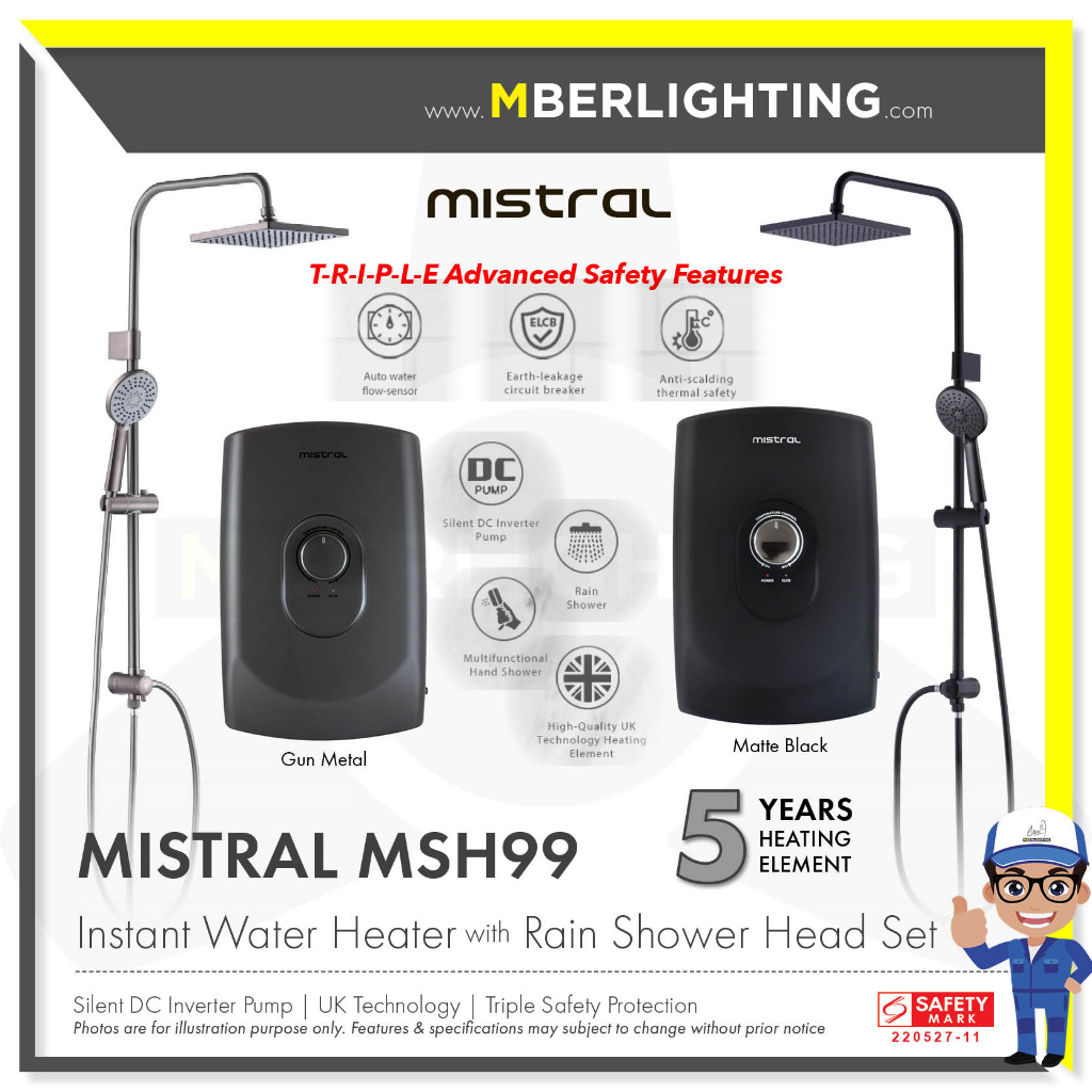 Safety Elcb Dc Pump Mistral Msh Instant Water Heater With Rain