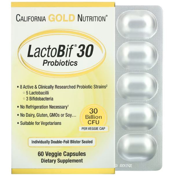 SG California Gold Nutrition LactoBif 30 5 Probiotics 60 Veg Caps