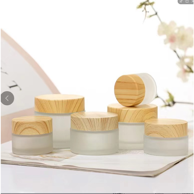 Frosted Glass Cream Jars Bamboo Lids Empty Refillable Cosmetic