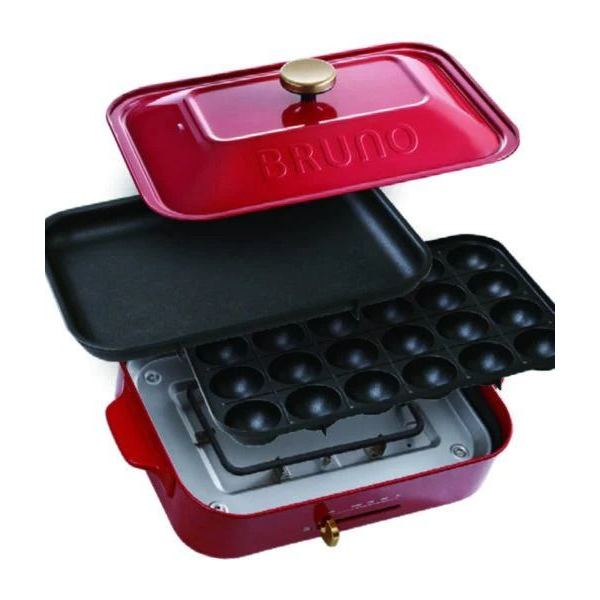 BRUNO BOE021 RD Compact Hot Plate Includes 24pc Takoyaki Plate 1200W