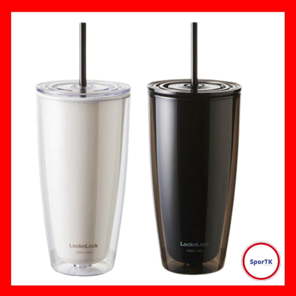 LocknLock Tumbler Double Wall Cold Cup With Straw 720ml Ivory Black