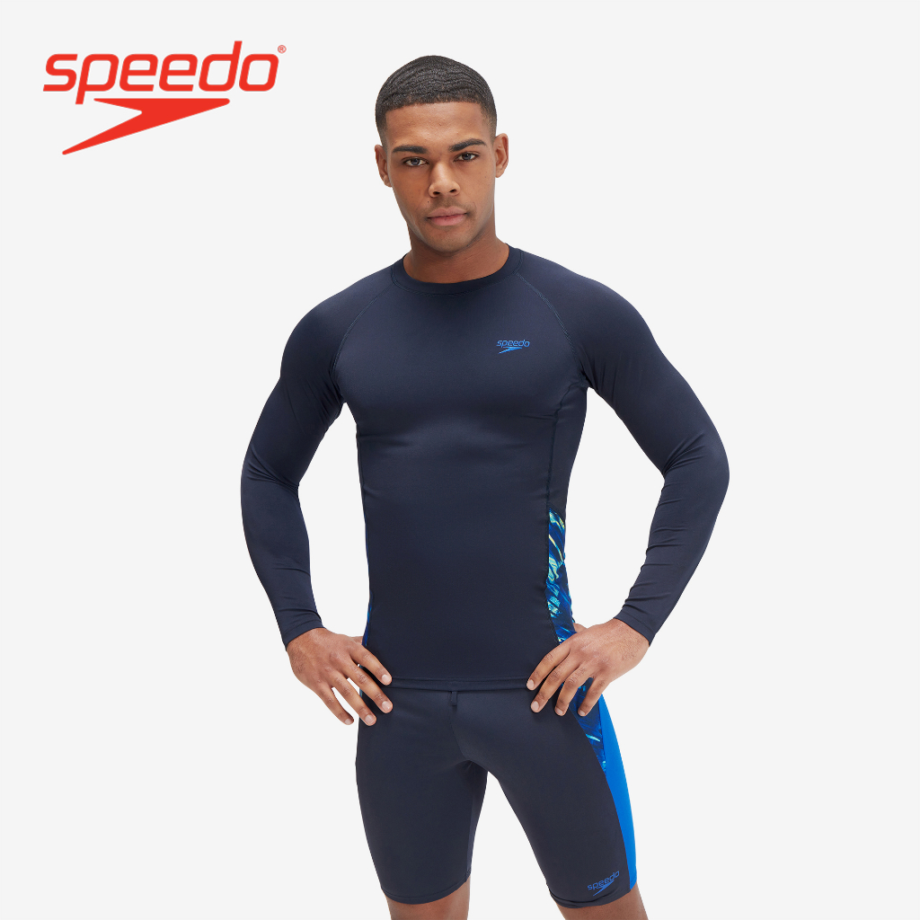 Speedo Men S Swimwear ECO Endurance Splice Rash Top Navy Blue 8