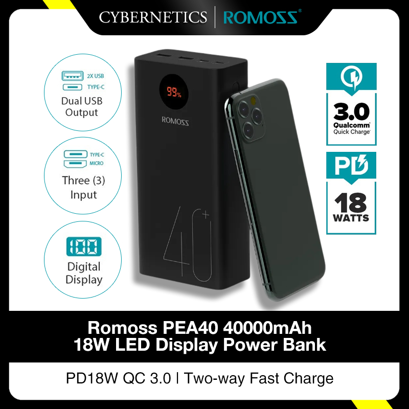 Romoss PEA40 40000mAh 18W PEA40PF 22 5W Power Bank PD20W QC 3 0 Two