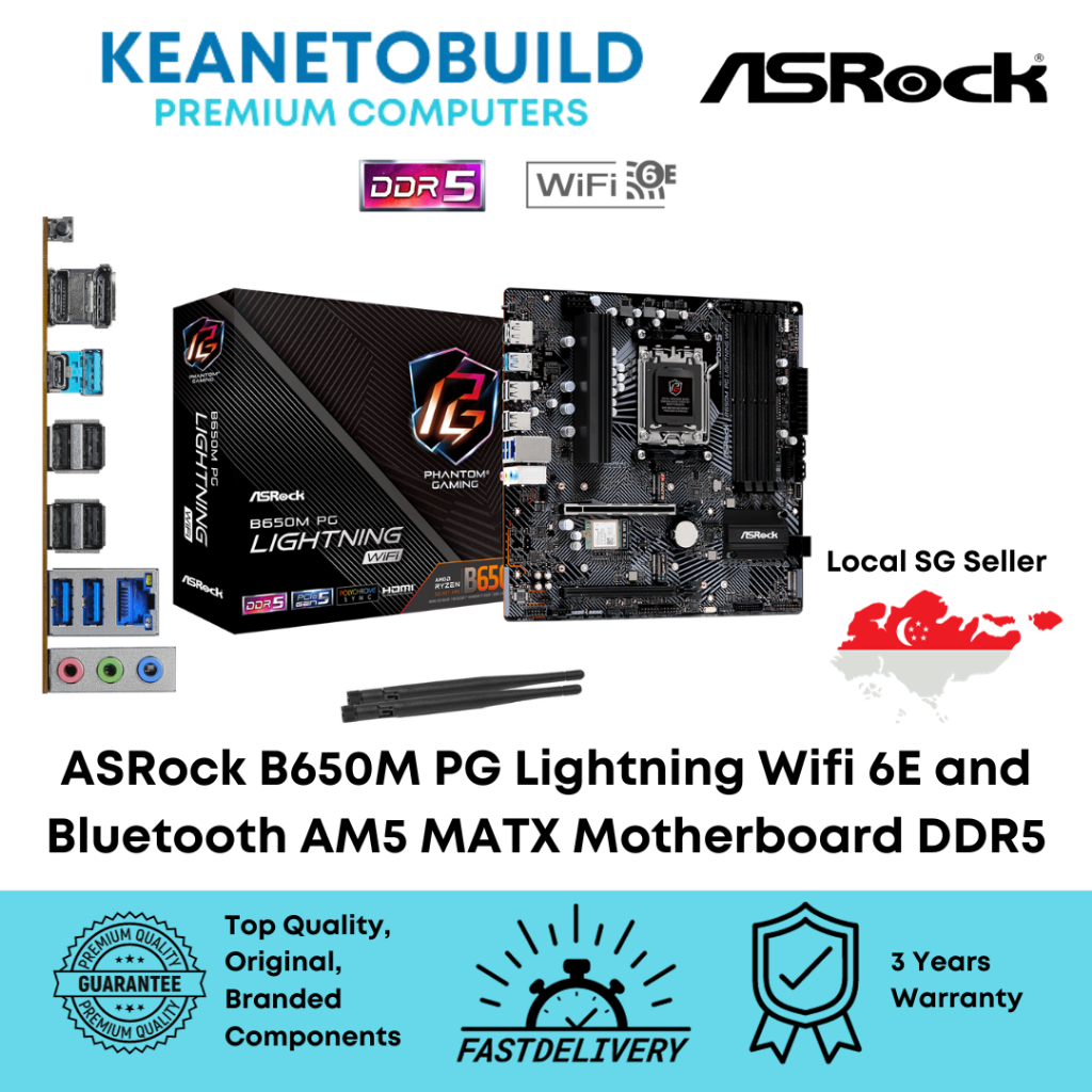 ASRock B650M PG Lightning Wifi 6E And Bluetooth AM5 MATX Motherboard