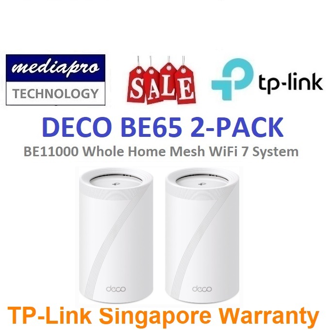 TP LINK DECO BE65 2 Pack BE11000 Whole Home Mesh WiFi 7 System Pack