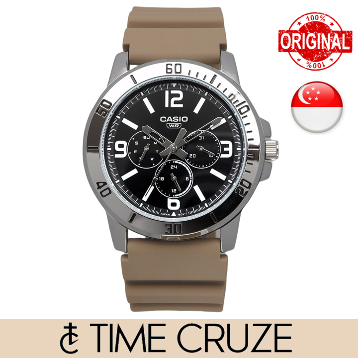 Time Cruze Casio Mtp Vd Quartz Chronograph Style Khaki Strap Black