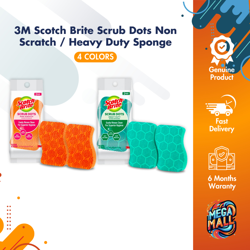 M Scotch Brite Non Scratch Sponge Scrub Dots Antibacterial Rinses