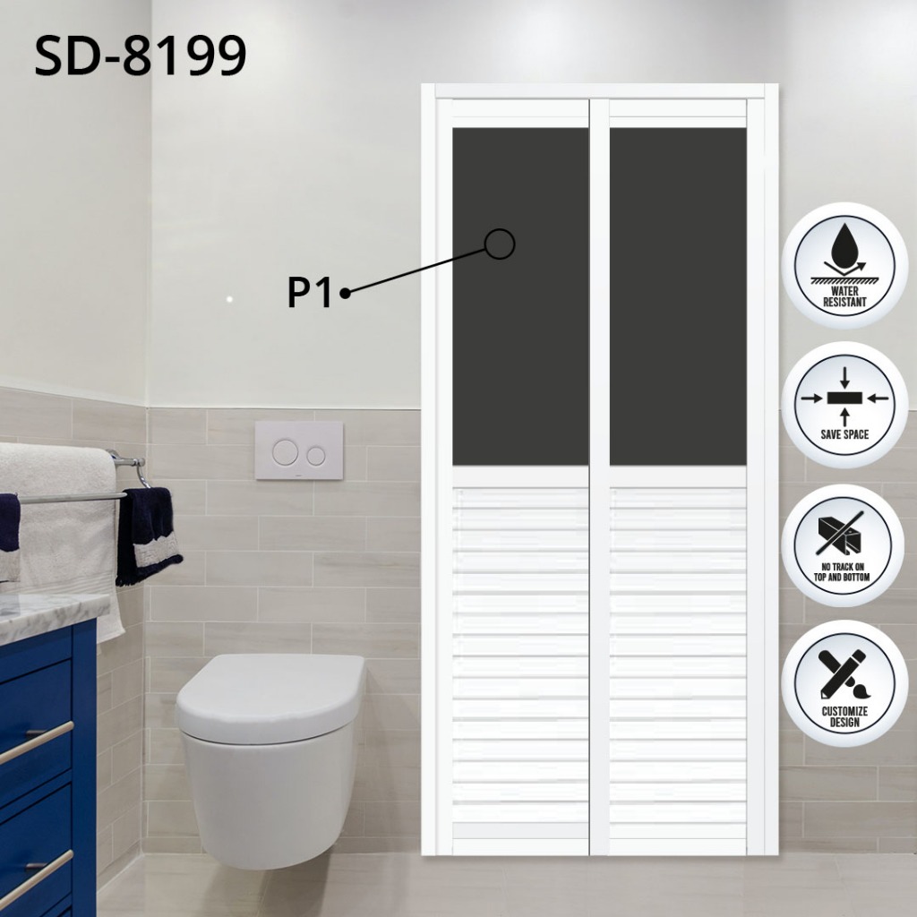 Aluminium Slide Swing Toilet Door Half Louver Design Door Type