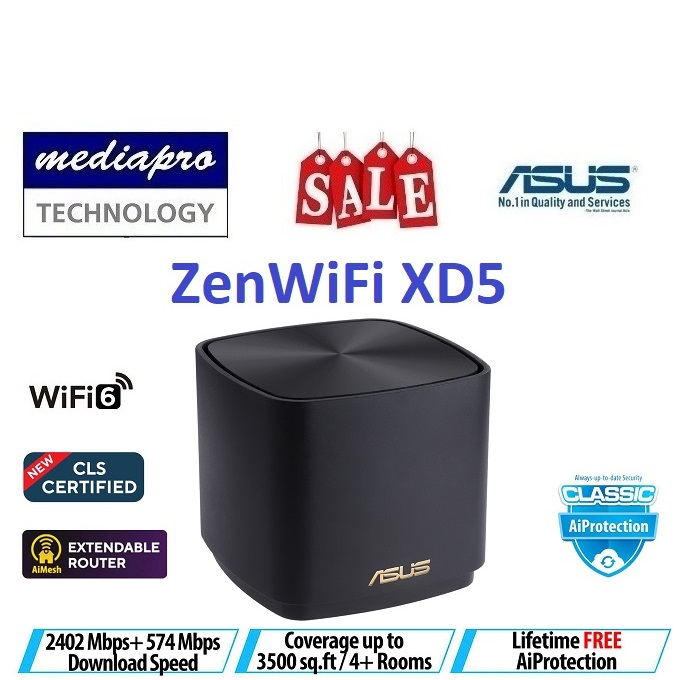 ASUS ZenWiFi XD5 Black 1 Pack Whole Home Dual Band Mesh WiFi 6 System