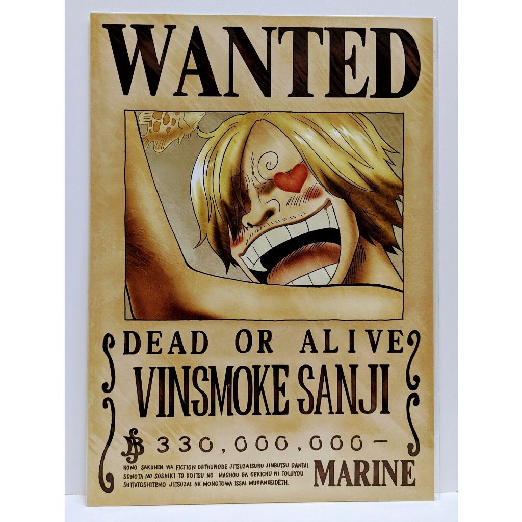 ONE PIECE WANTED POSTER SANJI NEWS OFFICIAL MUGIWARA STORE BRAND NEW