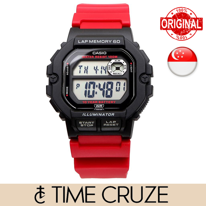 Time Cruze Casio WS 1400H Illuminator Red Resin Band Digital Dual