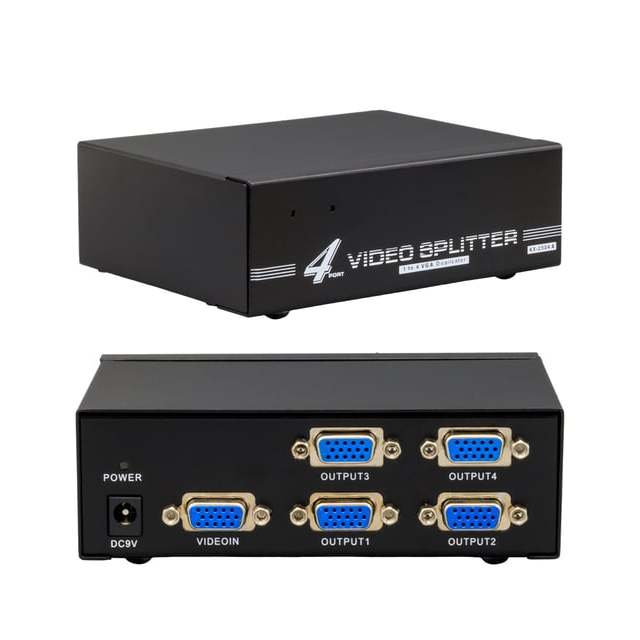 1 Input 4 Output 4 Port VGA Splitter Video Audio With Power Adapter